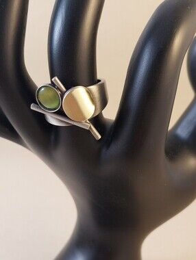 Contemporary Silver Ring with Green Accent Stone